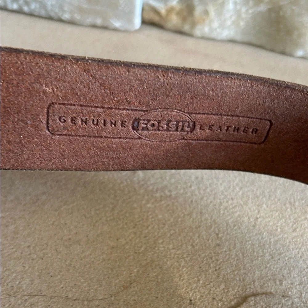 Fossil Black Leather Belt with Silver and White Buckle